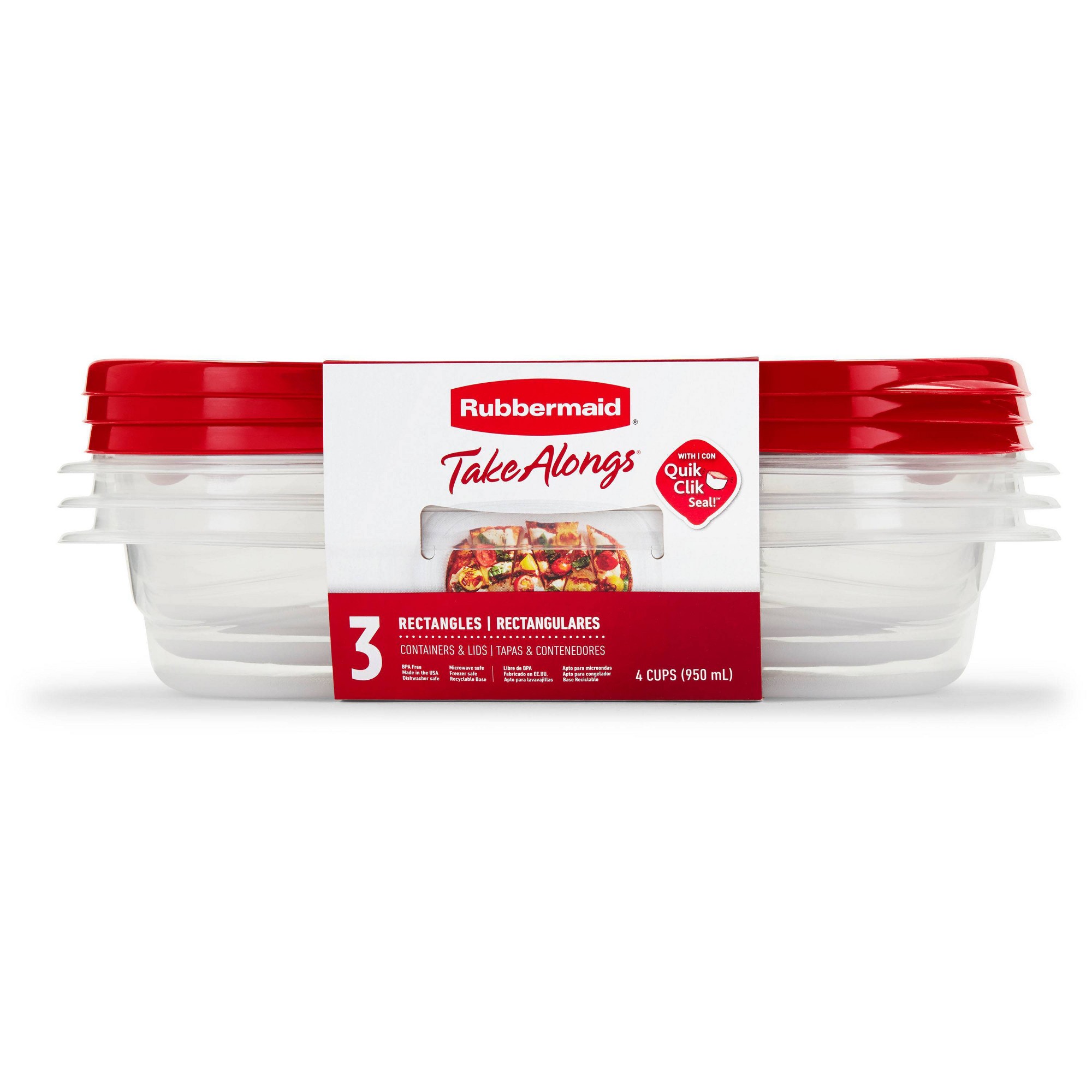 Meal Prep Container - 3 contenitori rettangolari rossi per alimenti